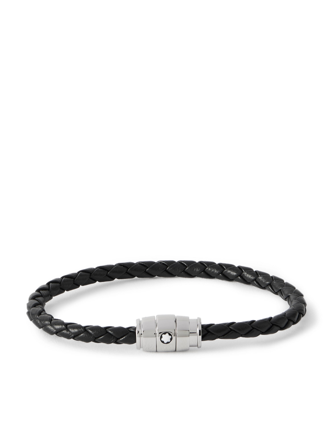 Montblanc Meisterstück 3-ring Stainless Steel And Woven Leather Bracelet In Black