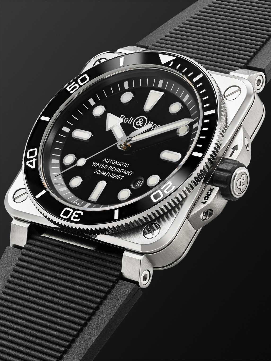  Bell & Ross - Br-03 Diver Automatic 42mm Stainless Steel And Rubber Watch, Ref. No. Br03a-d-bl-st/srb - Men - Black 