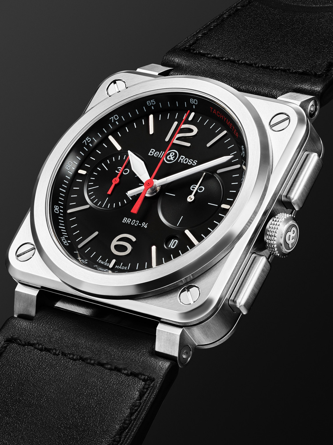  Bell & Ross - Br 03 Automatic Chronograph 42mm Stainless Steel And Leather Watch, Ref. No. Br0394-blc-st/sca - Men - Black 