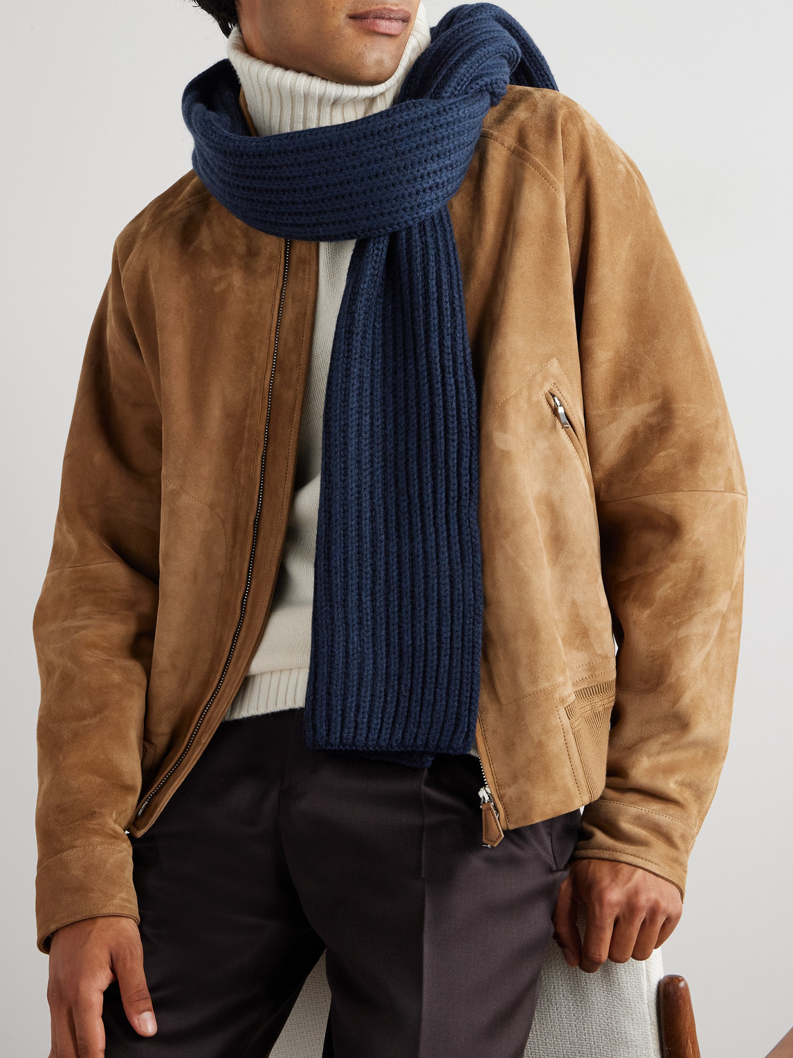 Loro Piana Ribbed Cashmere Scarf In Blue