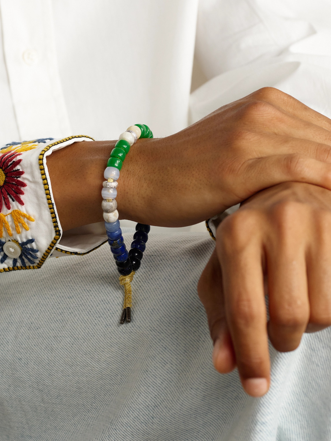 Carolina Bucci Montauk Forte 18-karat White And Blackened Gold Multi-stone Beaded Bracelet In Multi