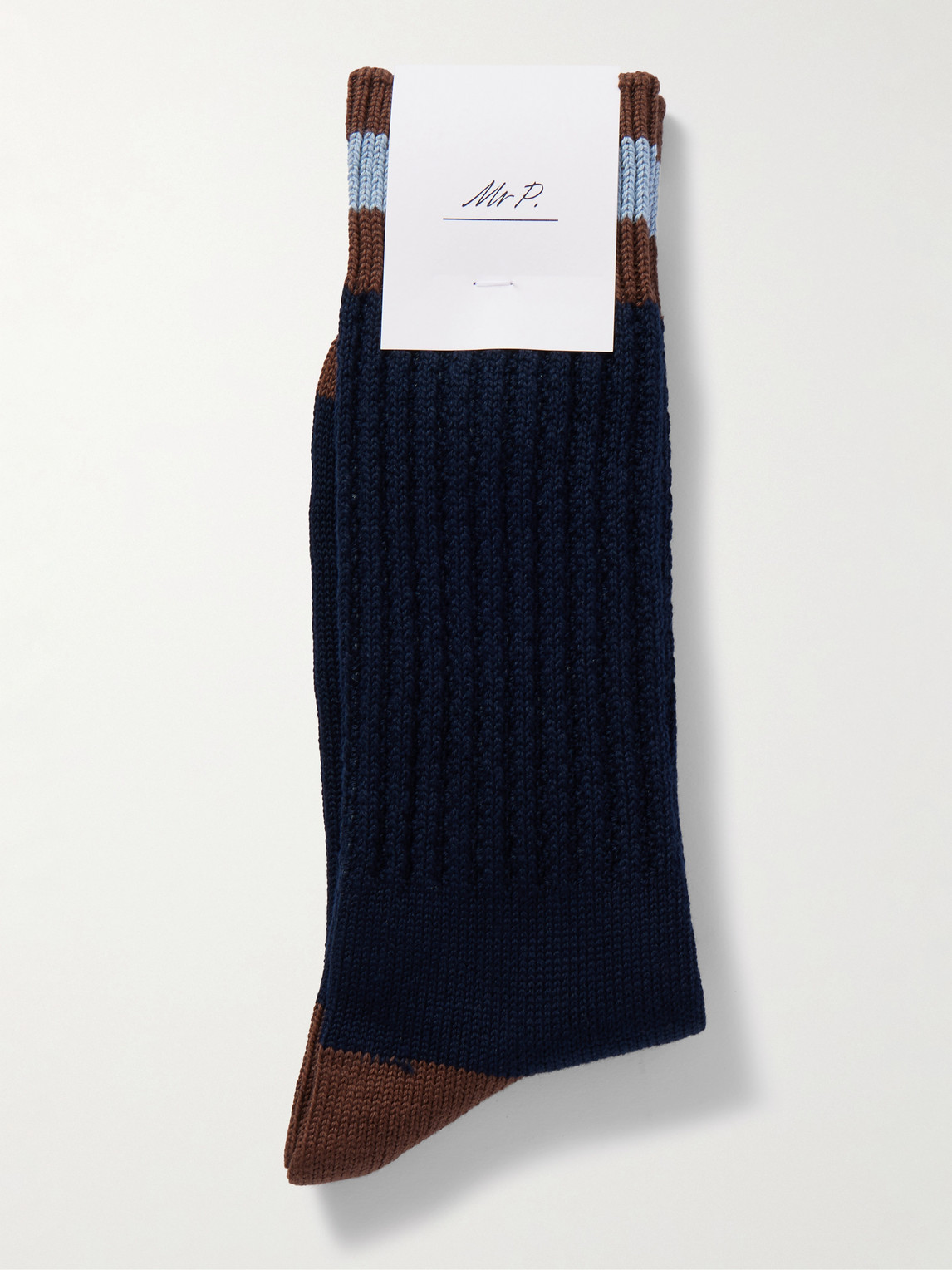  Mr P. - Striped Ribbed Cotton-blend Socks - Men - Black 