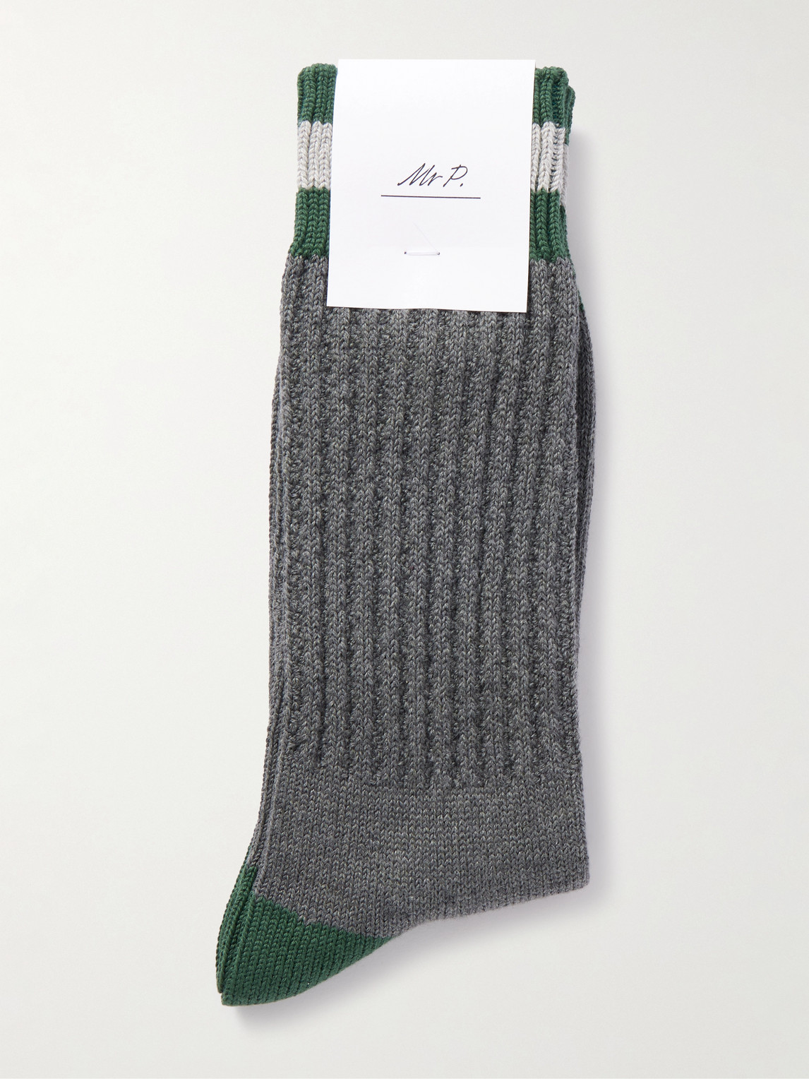 Mr P. - Striped Ribbed Cotton-blend Socks - Men - Gray 