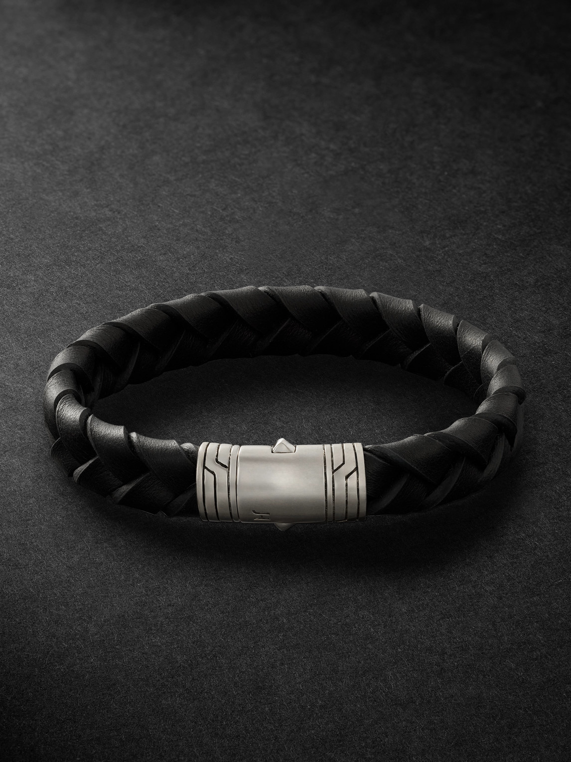 John Hardy Woven Leather, terling ilver and Enamel Bracelet - Men