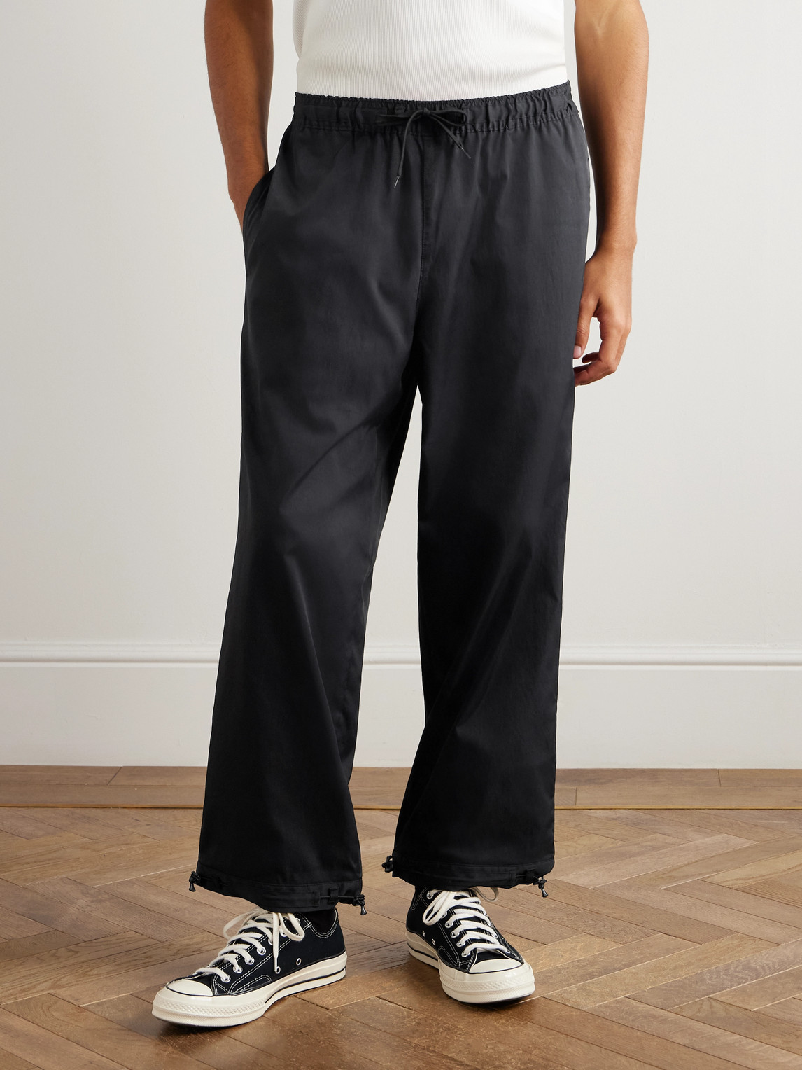 Wtaps Straight-leg Cropped Coolmax® Drawstring Trousers In Blue