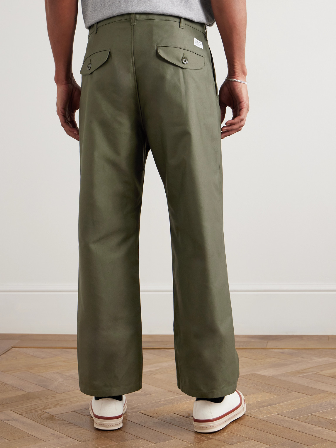 Wtaps Straight-leg Pleated Cotton Trousers In Green