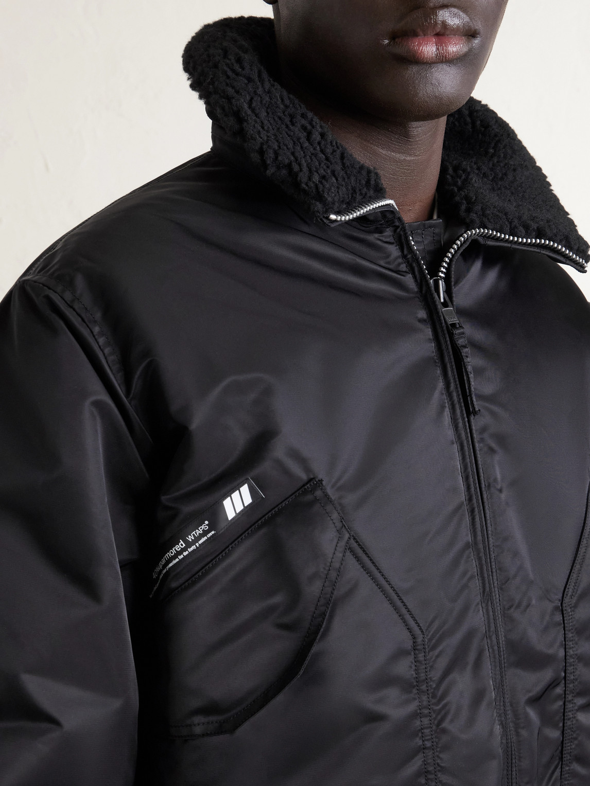 Wtaps Padded Fleece-trimmed Shell Jacket In Black