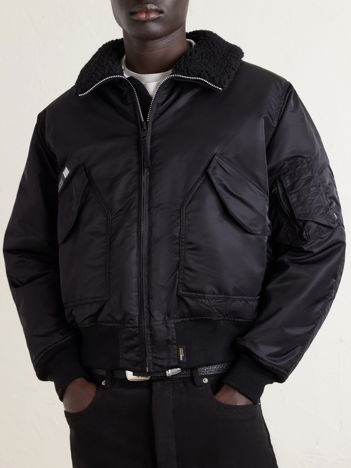 Wtaps Padded Fleece-trimmed Shell Jacket In Black