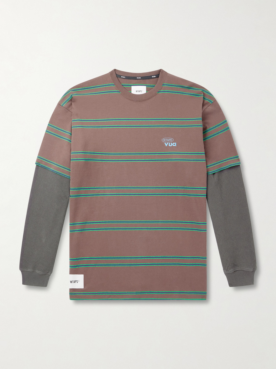 Wtaps Waffle-knit Trimmed Logo-embroidered Striped Cotton-jersey T-shirt In Brown