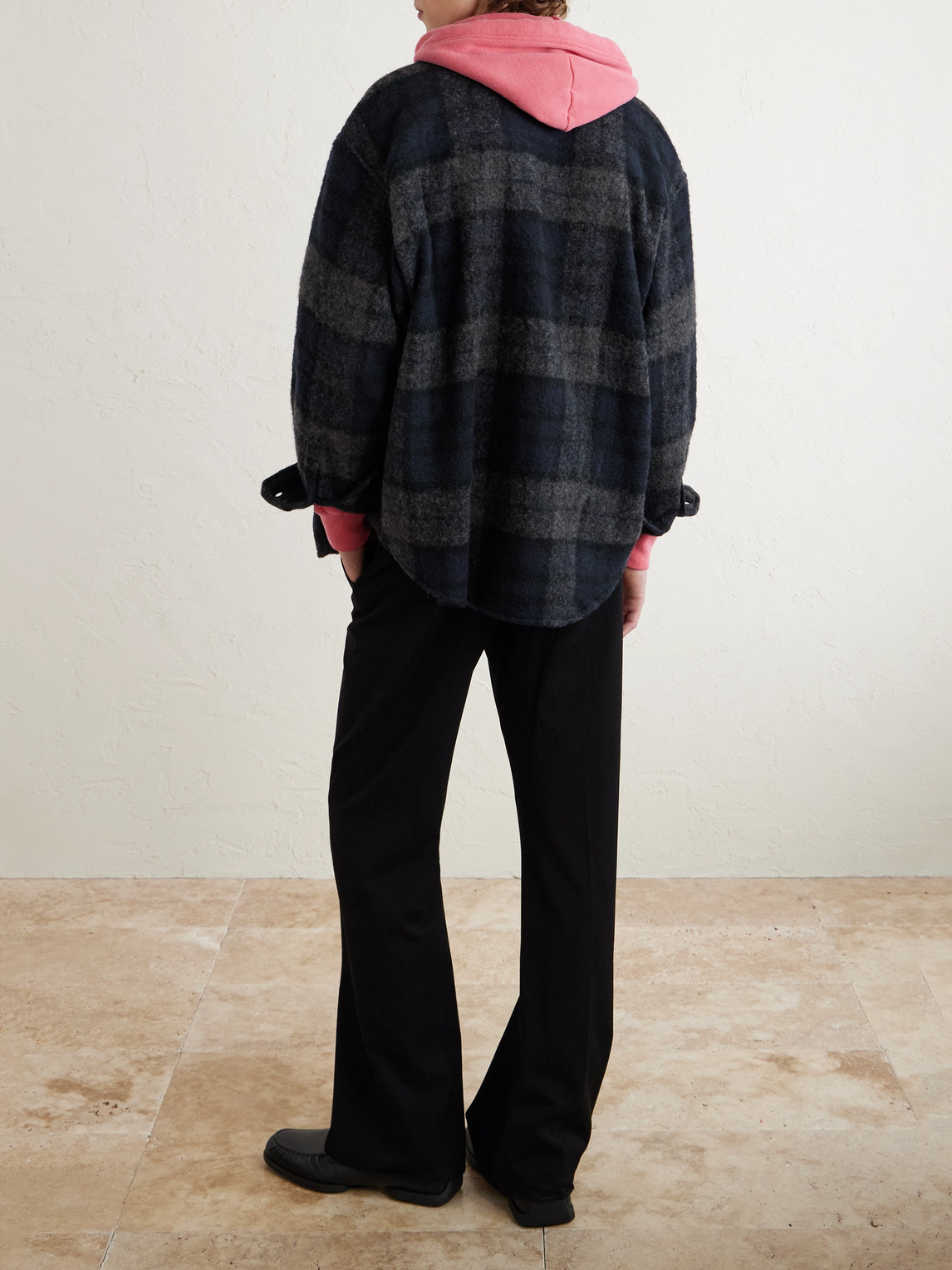 Wtaps Logo-appliquéd Checked Brushed Wool-blend Overshirt In Multi