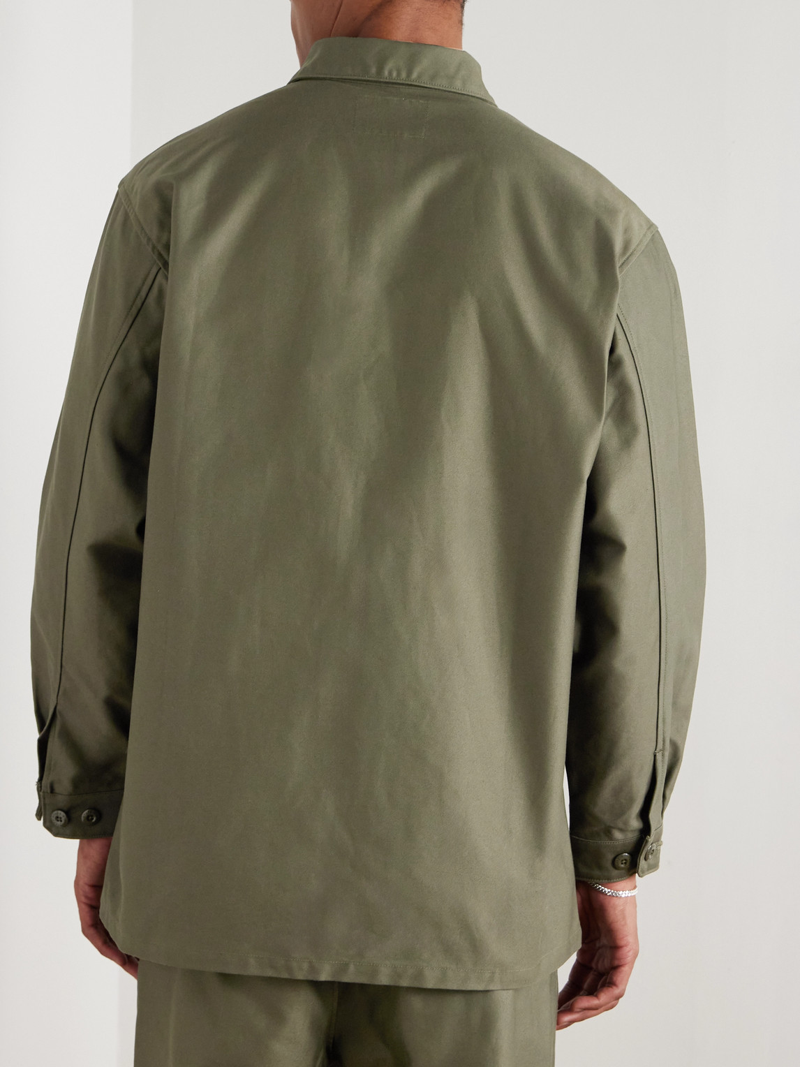 Wtaps Logo-appliquéd Cotton-twill Shirt In Green