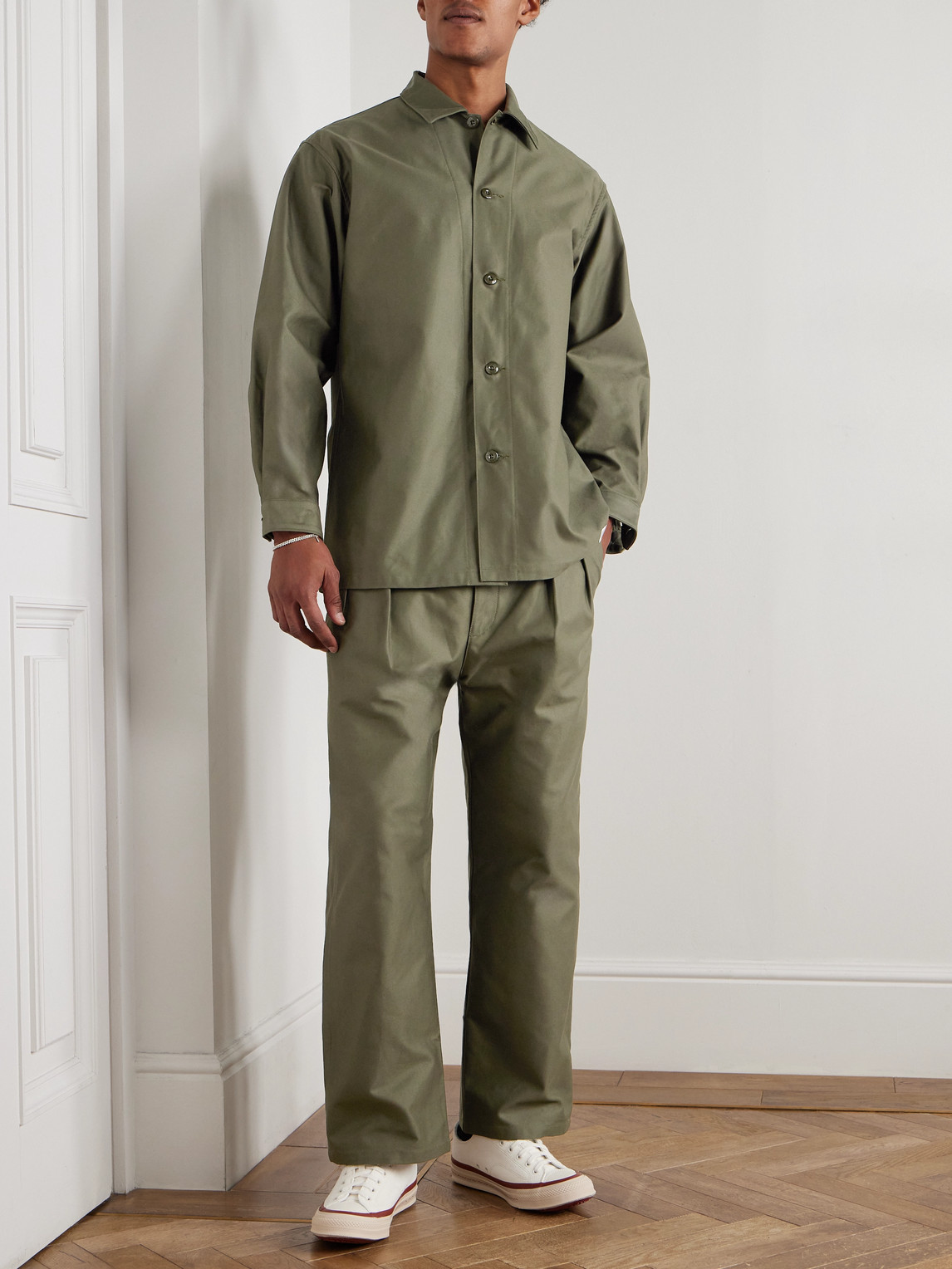 Wtaps Logo-appliquéd Cotton-twill Shirt In Green