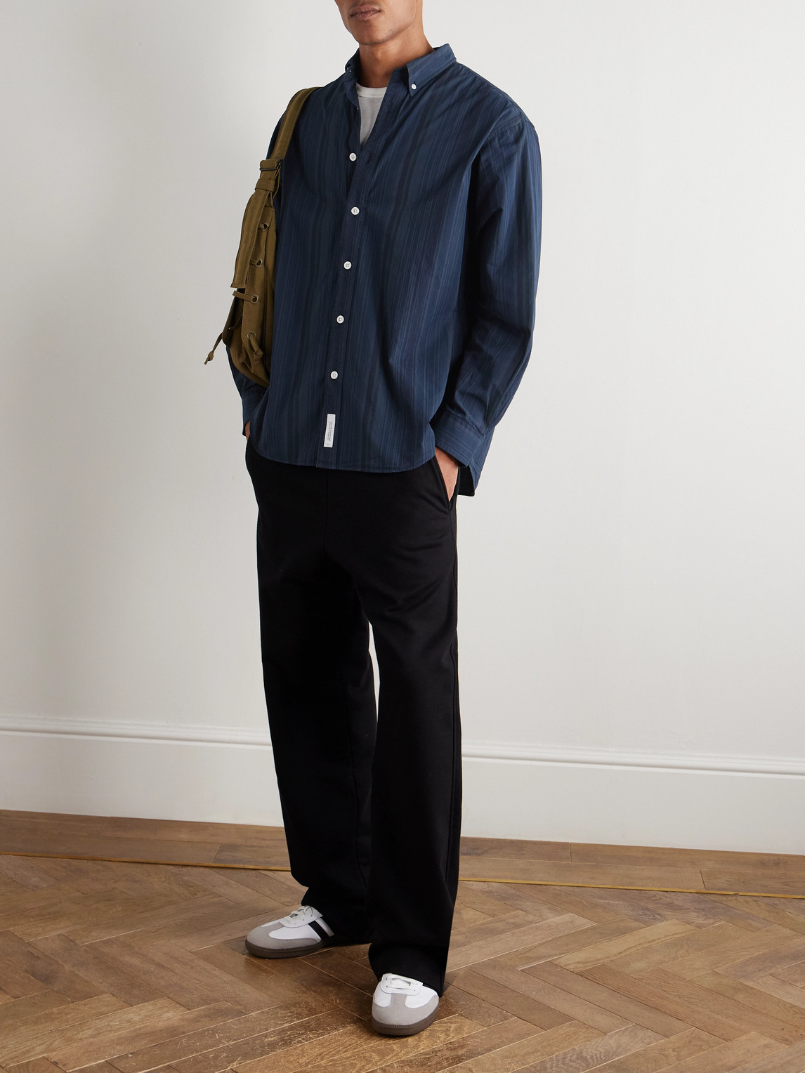 Wtaps Button-down Collar Striped Cotton-broadcloth Shirt In Blue