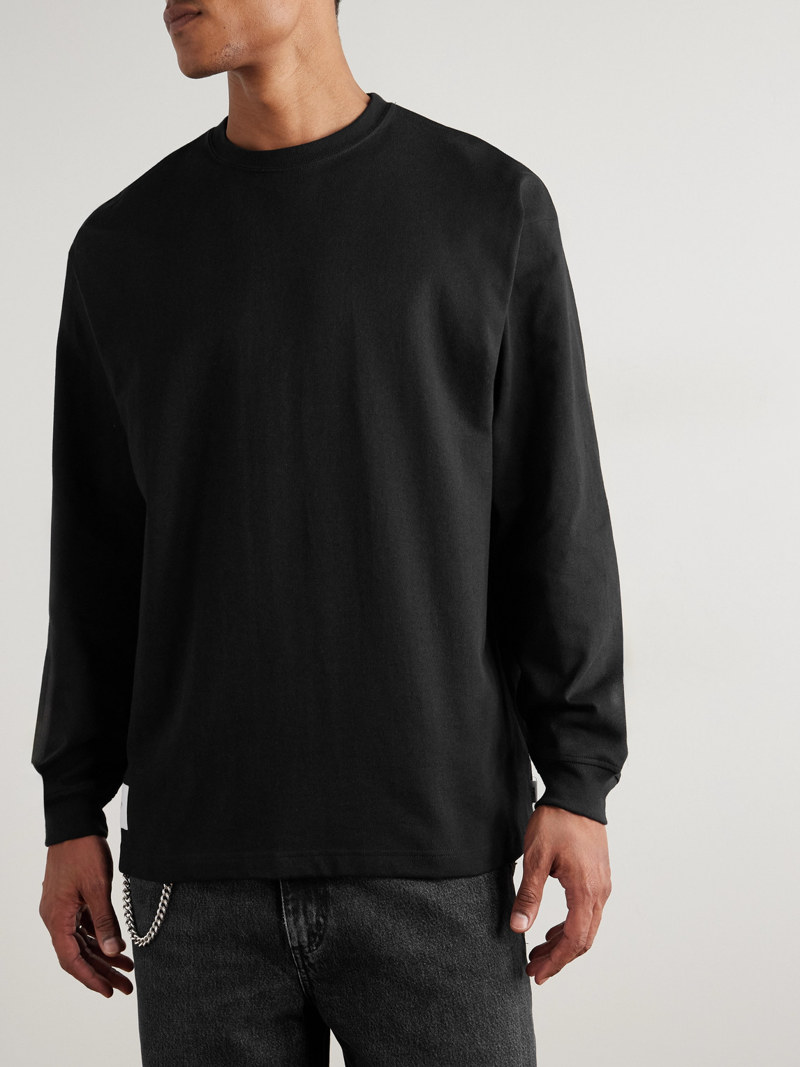 Wtaps Sign Logo-appliquéd Cotton-jersey T-shirt In Black