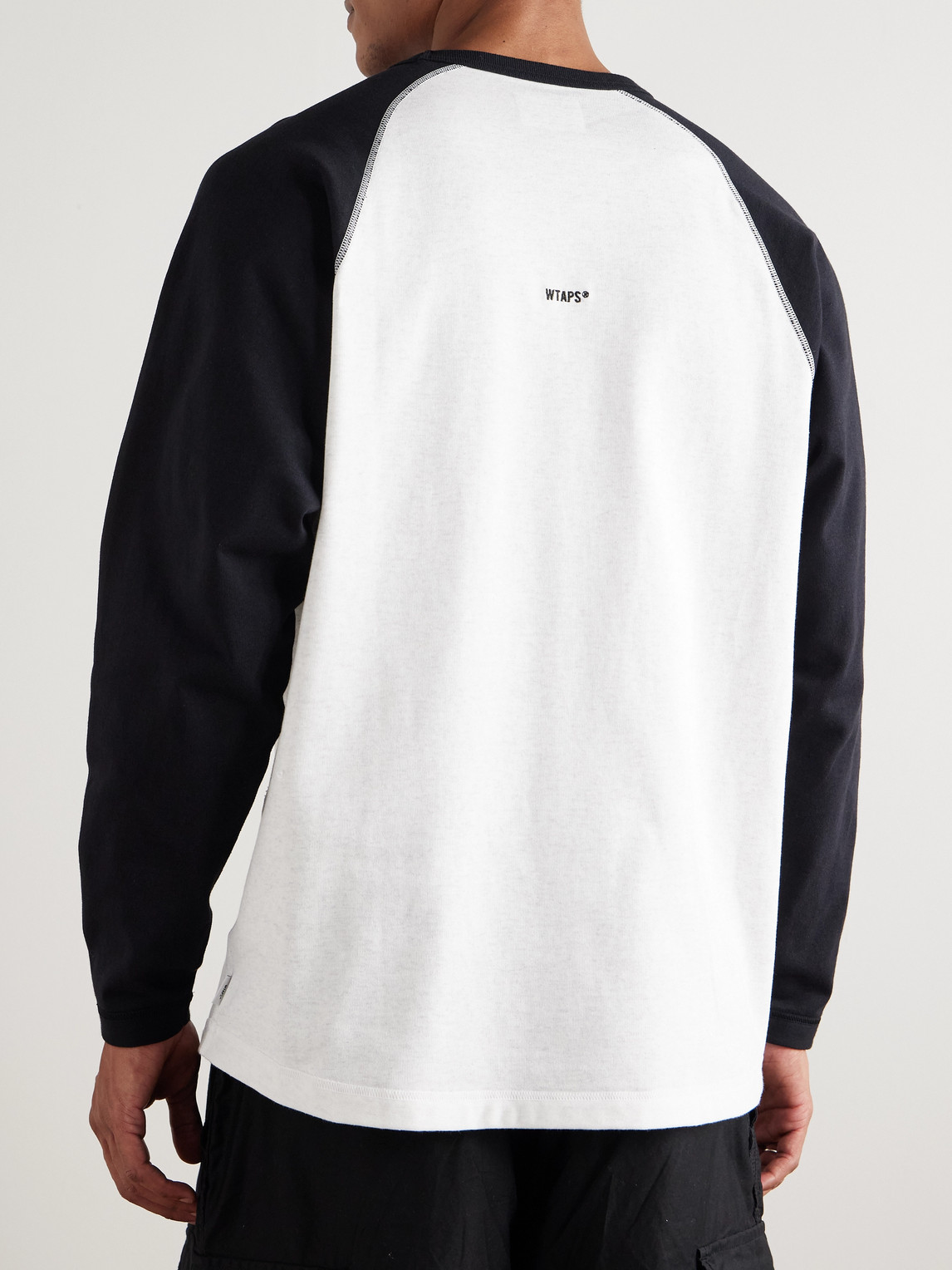 Wtaps Ian Logo-appliquéd Two-tone Cotton-jersey T-shirt In White