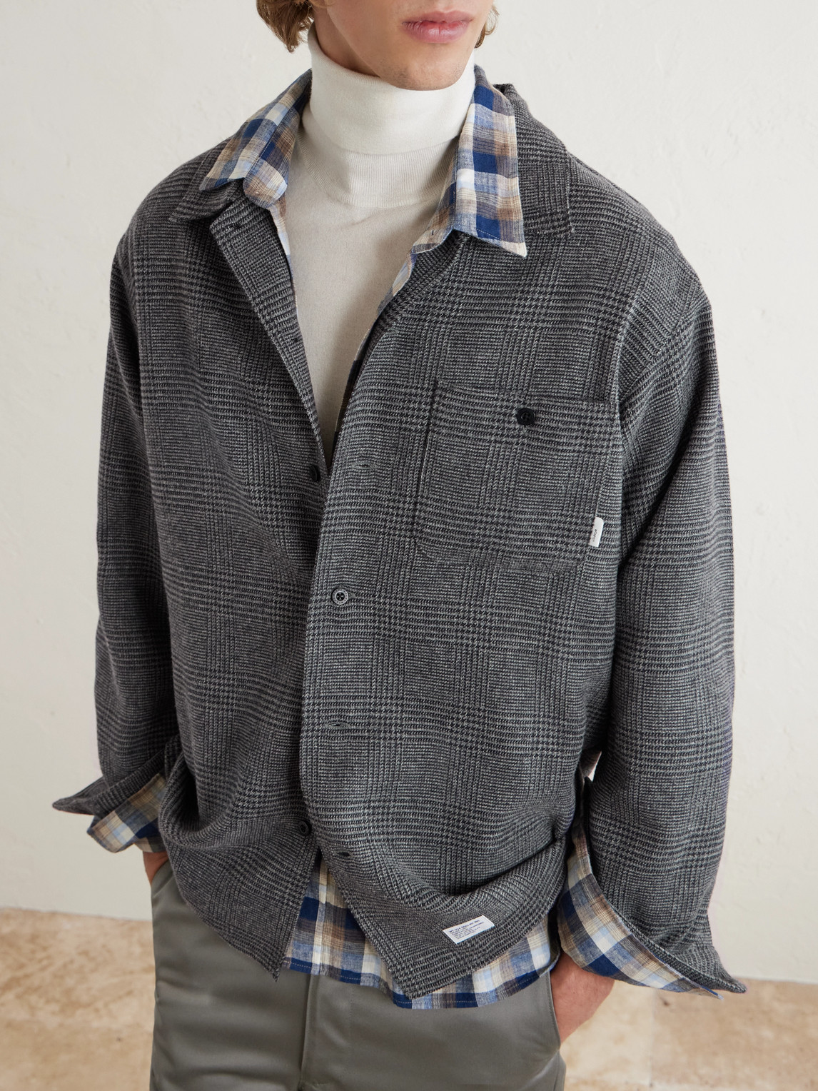 Wtaps Crumb Houndstooth Flannel Shirt In Gray