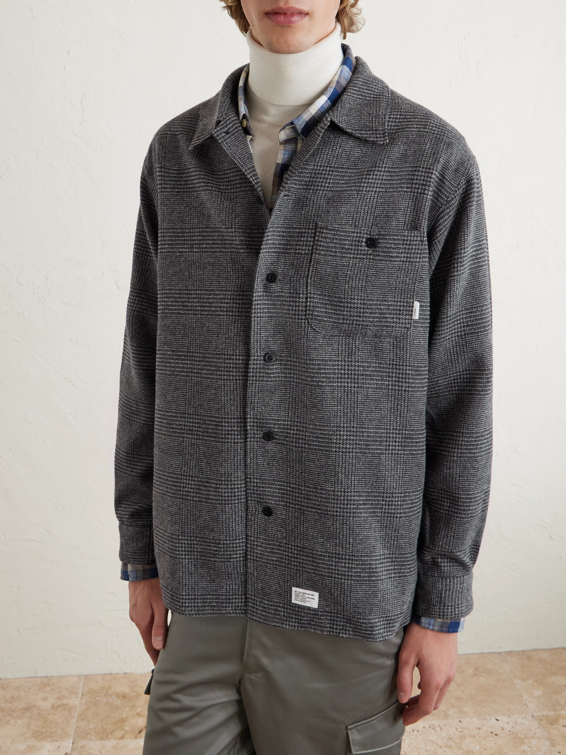 Wtaps Crumb Houndstooth Flannel Shirt In Gray