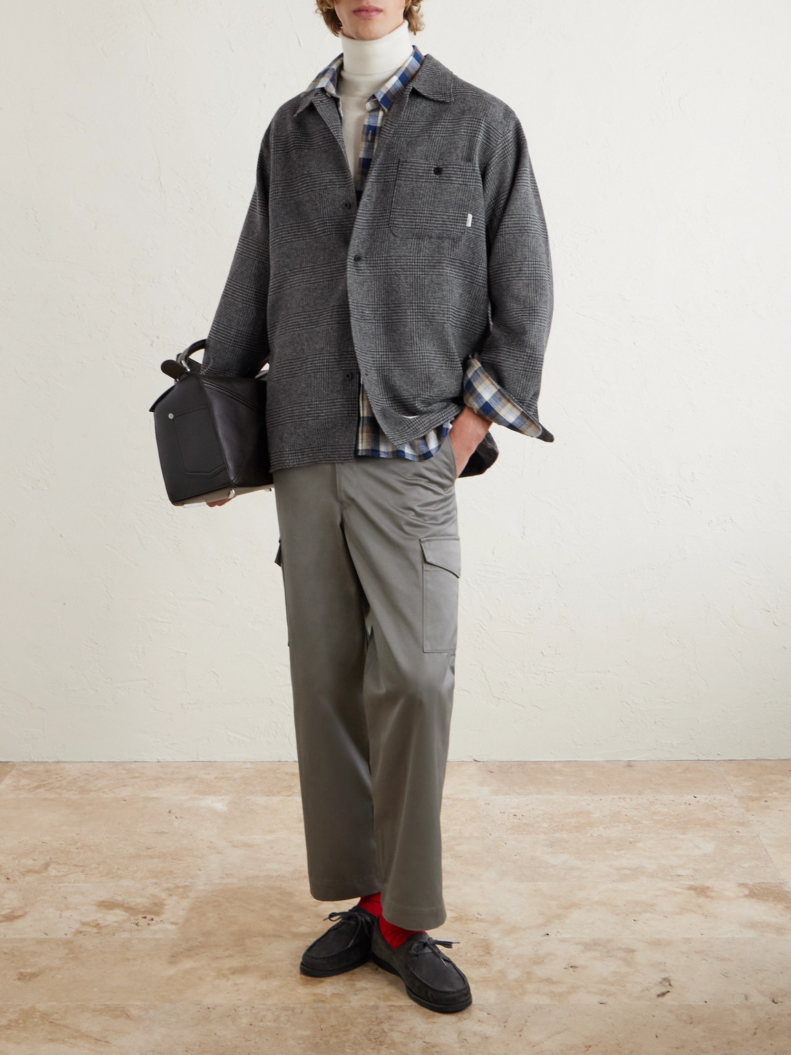 Wtaps Crumb Houndstooth Flannel Shirt In Gray