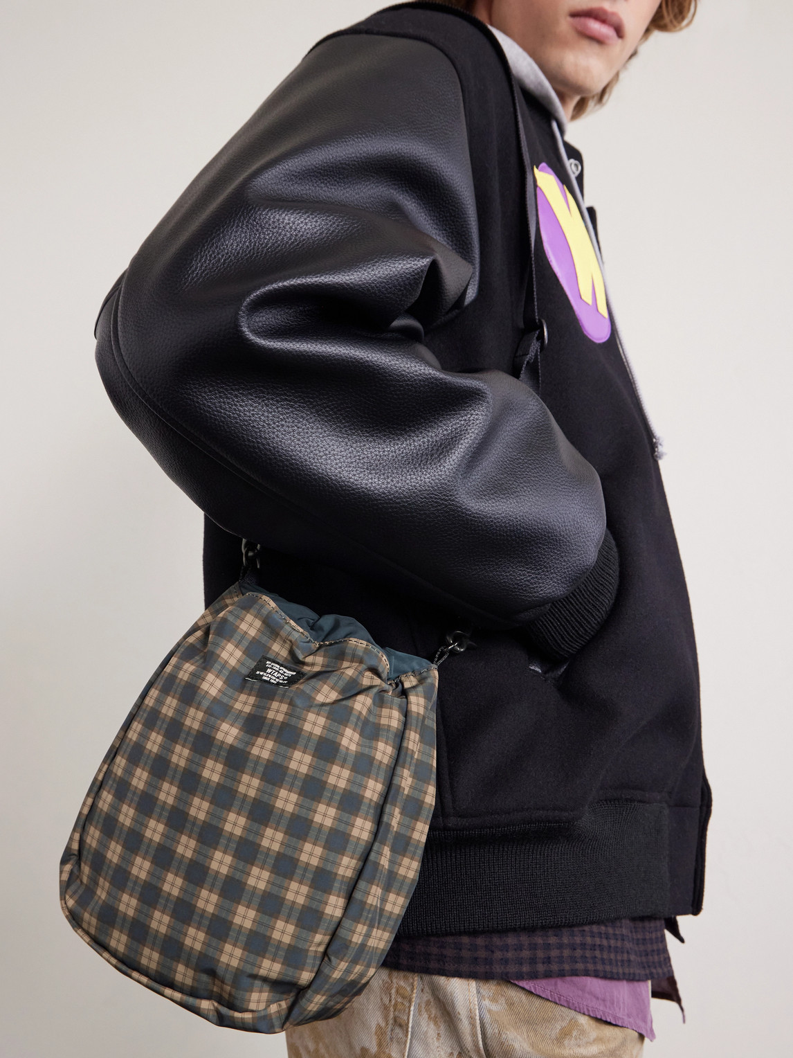 Wtaps Checked Shell Messenger Bag In Blue