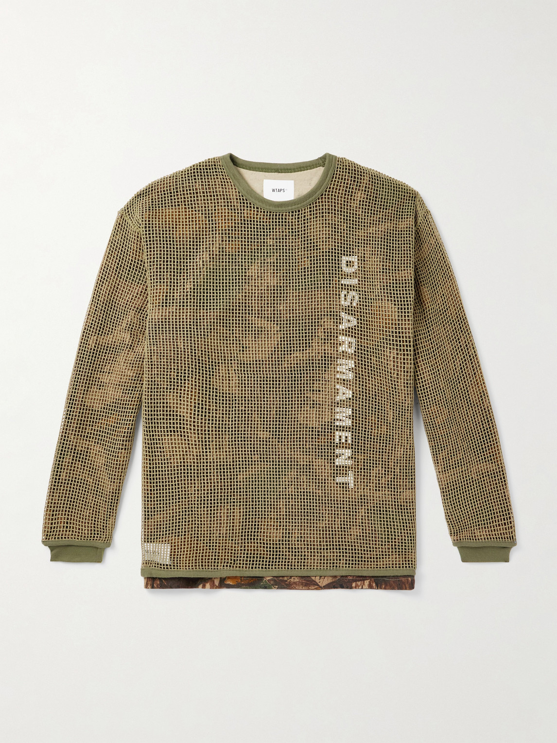 Wtaps Ghill Layered Logo-print Printed Cotton-mesh And Jersey T-shirt In Brown