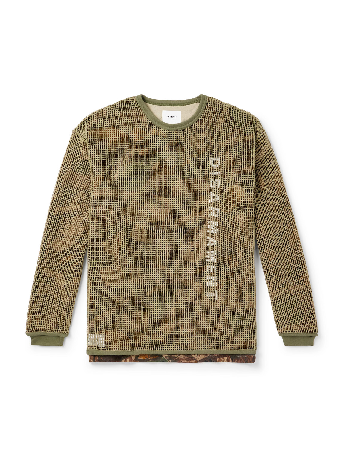 Wtaps Ghill Layered Logo-print Printed Cotton-mesh And Jersey T-shirt In Brown