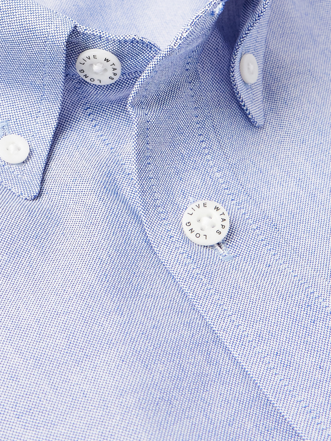 Wtaps Button Down-collar Logo-appliquéd Coolmax® Shirt In Blue