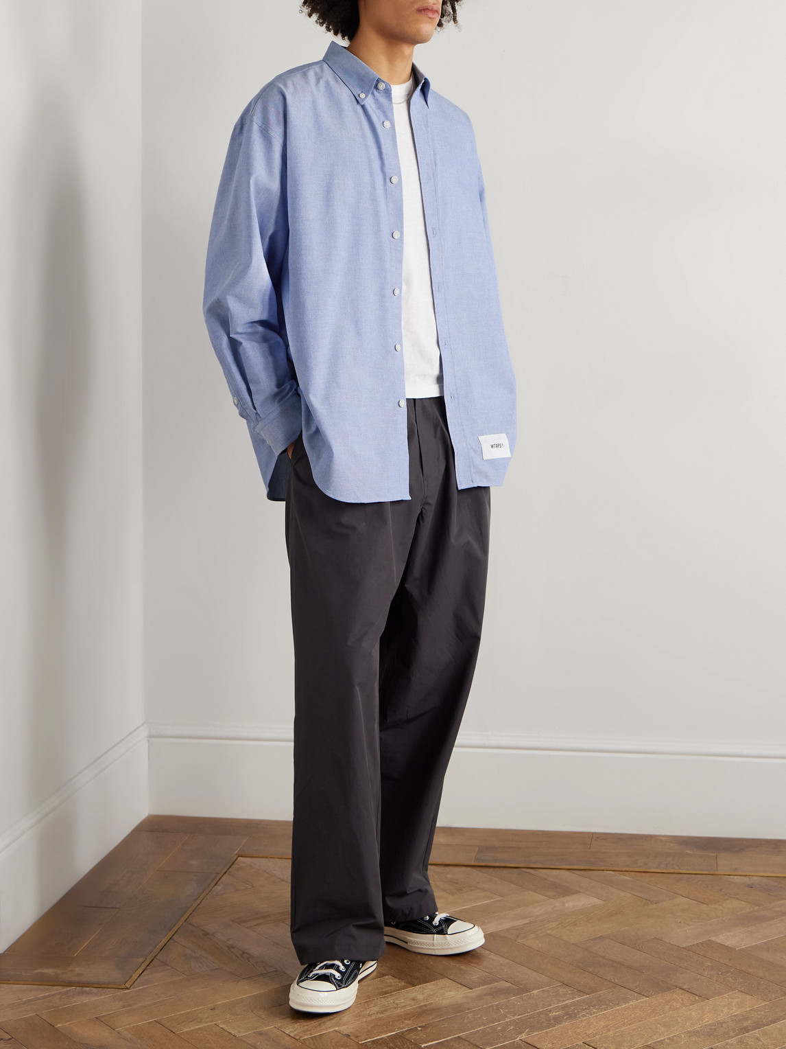 Wtaps Button Down-collar Logo-appliquéd Coolmax® Shirt In Blue