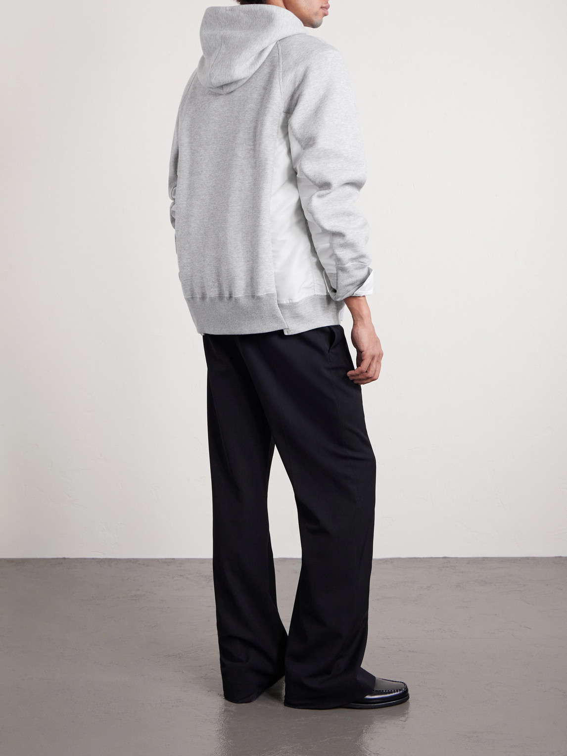 Sacai Ma-1 Nylon-trimmed Cotton-blend Jersey Zip-up Hoodie In Gray