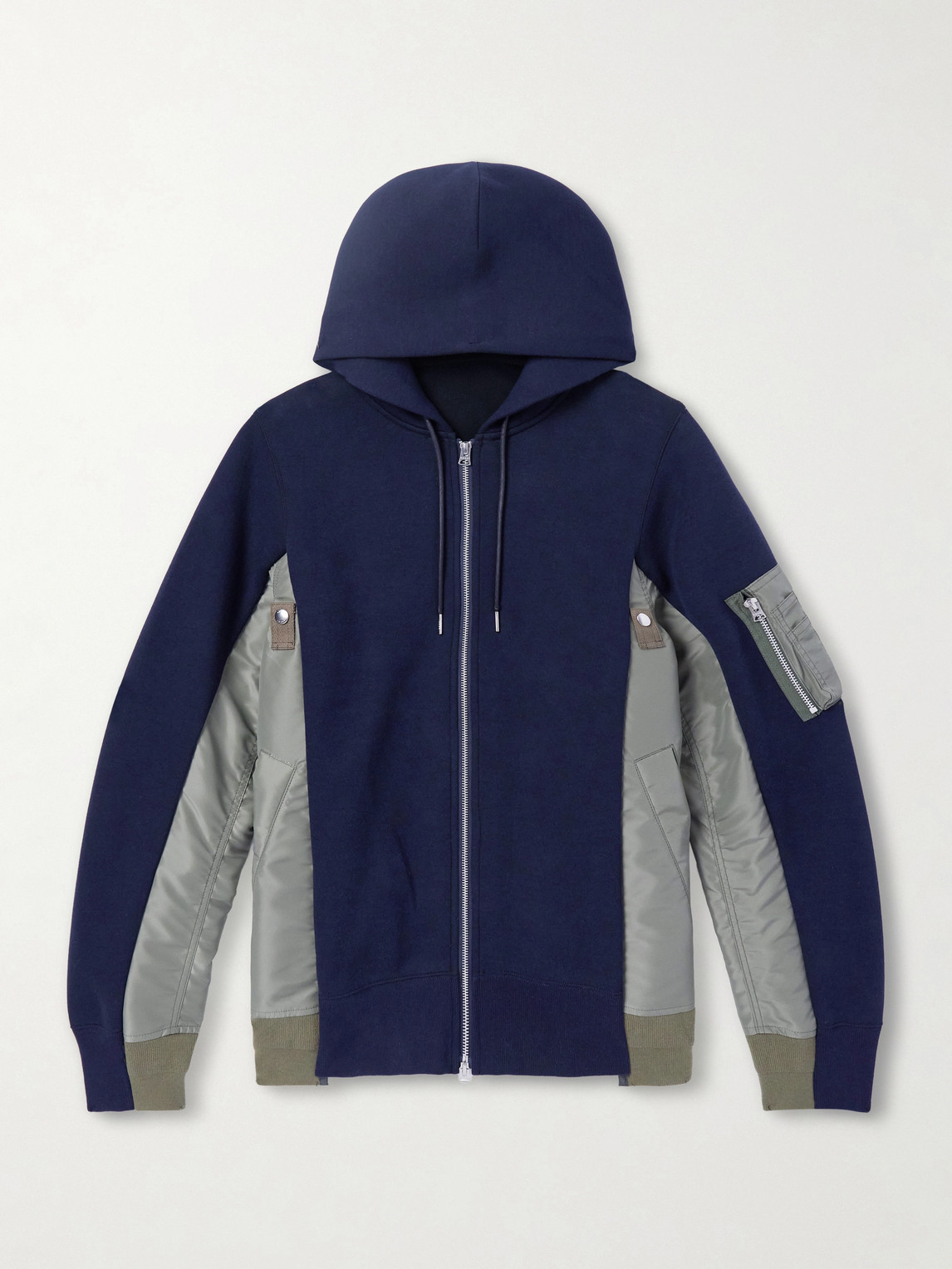 Sacai MA-1 Nylon-Trimmed Cotton-Blend Jersey Zip-Up Hoodie - Men