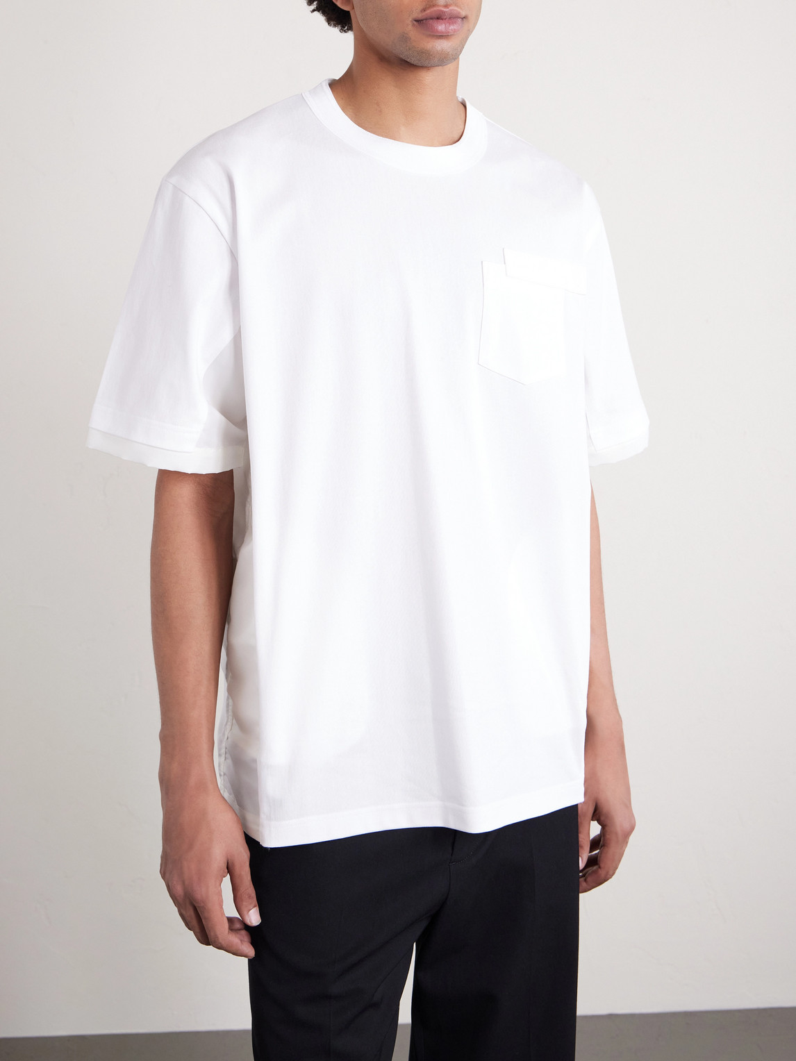 Sacai Appliquéd Shell-trimmed Cotton-jersey T-shirt In White