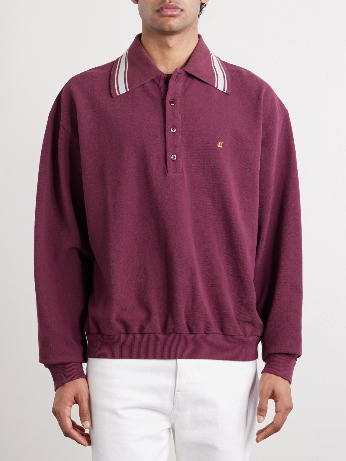  Kapital - Box Striped Embroidered Cotton-piqué Polo Shirt - Men - Burgundy - 2 