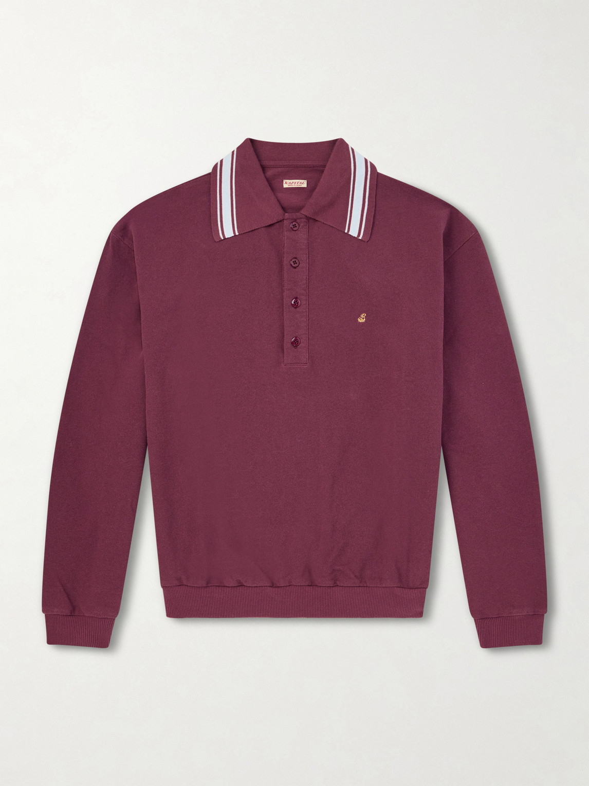 Kapital Box Striped Embroidered Cotton-piqué Polo Shirt In Burgundy