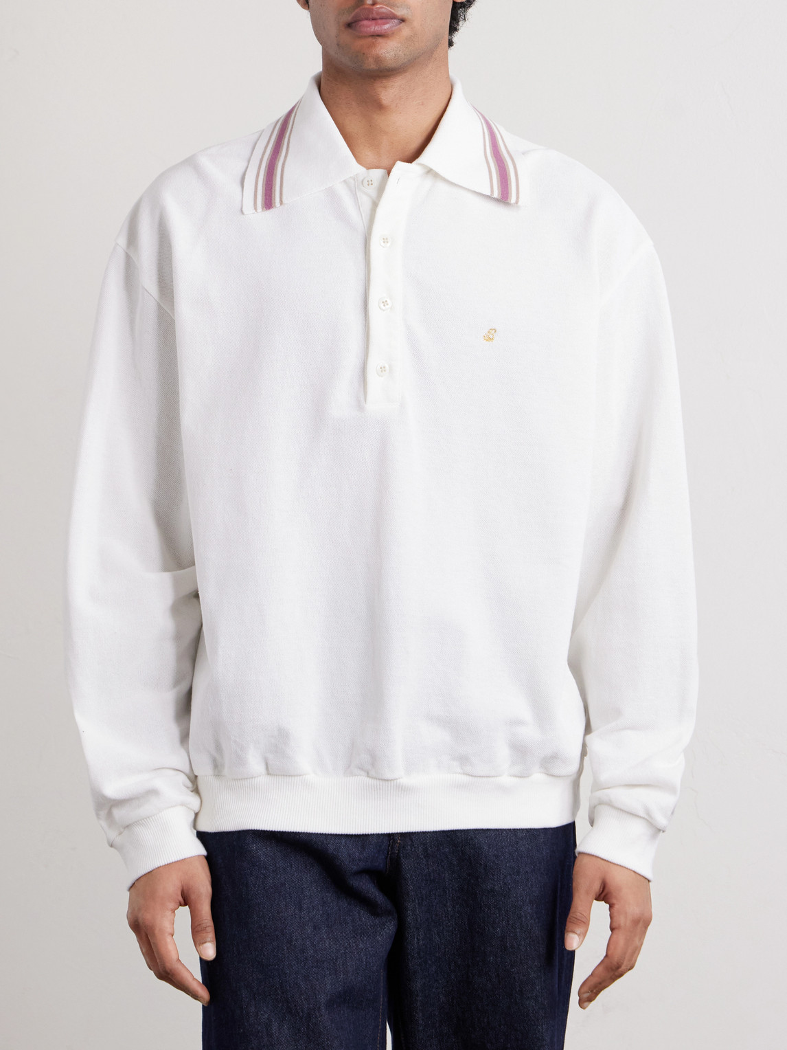  Kapital - Box Striped Embroidered Cotton-piqué Polo Shirt - Men - White - 1 