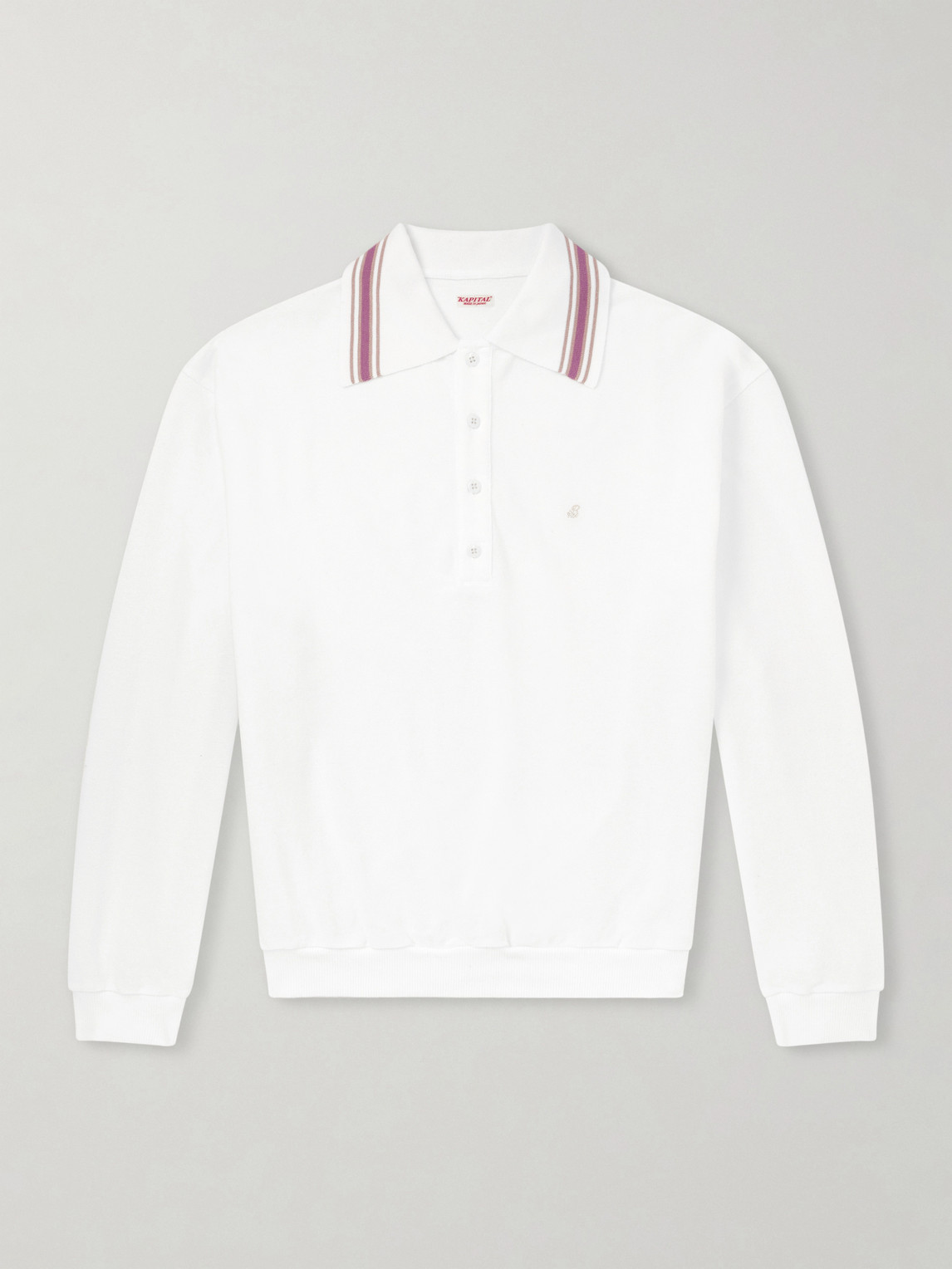 Kapital Box Striped Embroidered Cotton-piqué Polo Shirt In White