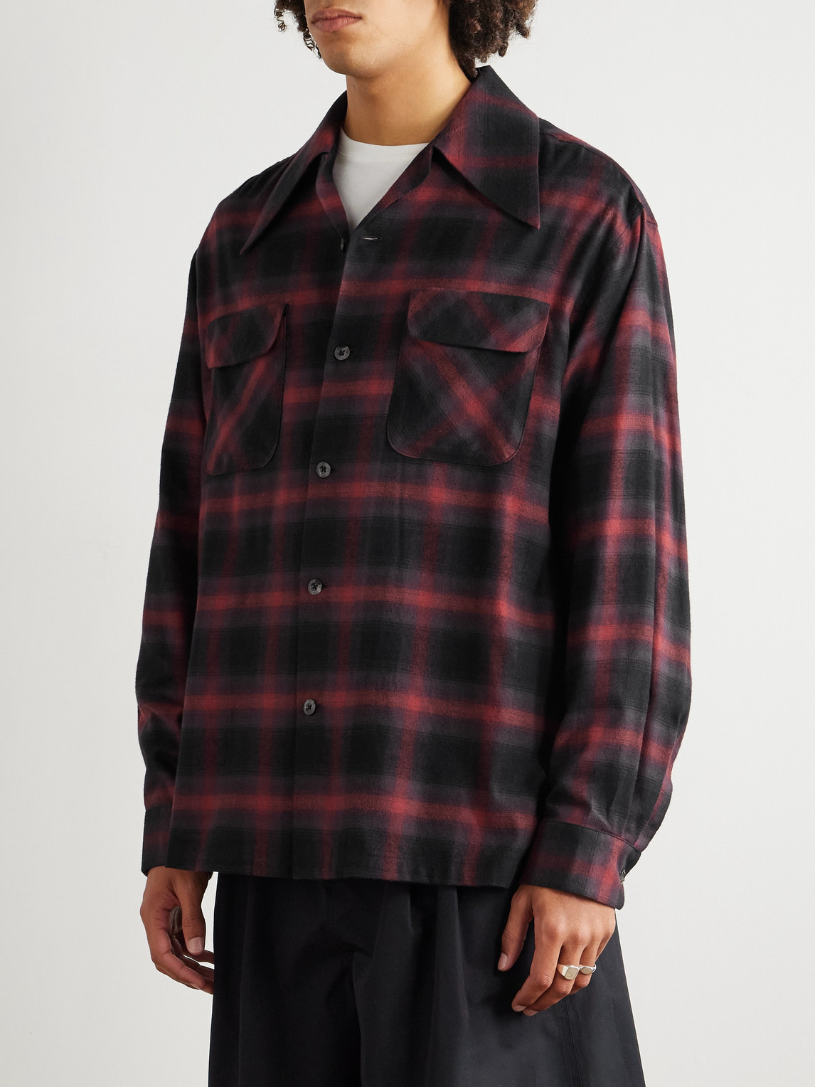 Kapital Camp-collar Checked Cotton-blend Flannel Shirt In Burgundy