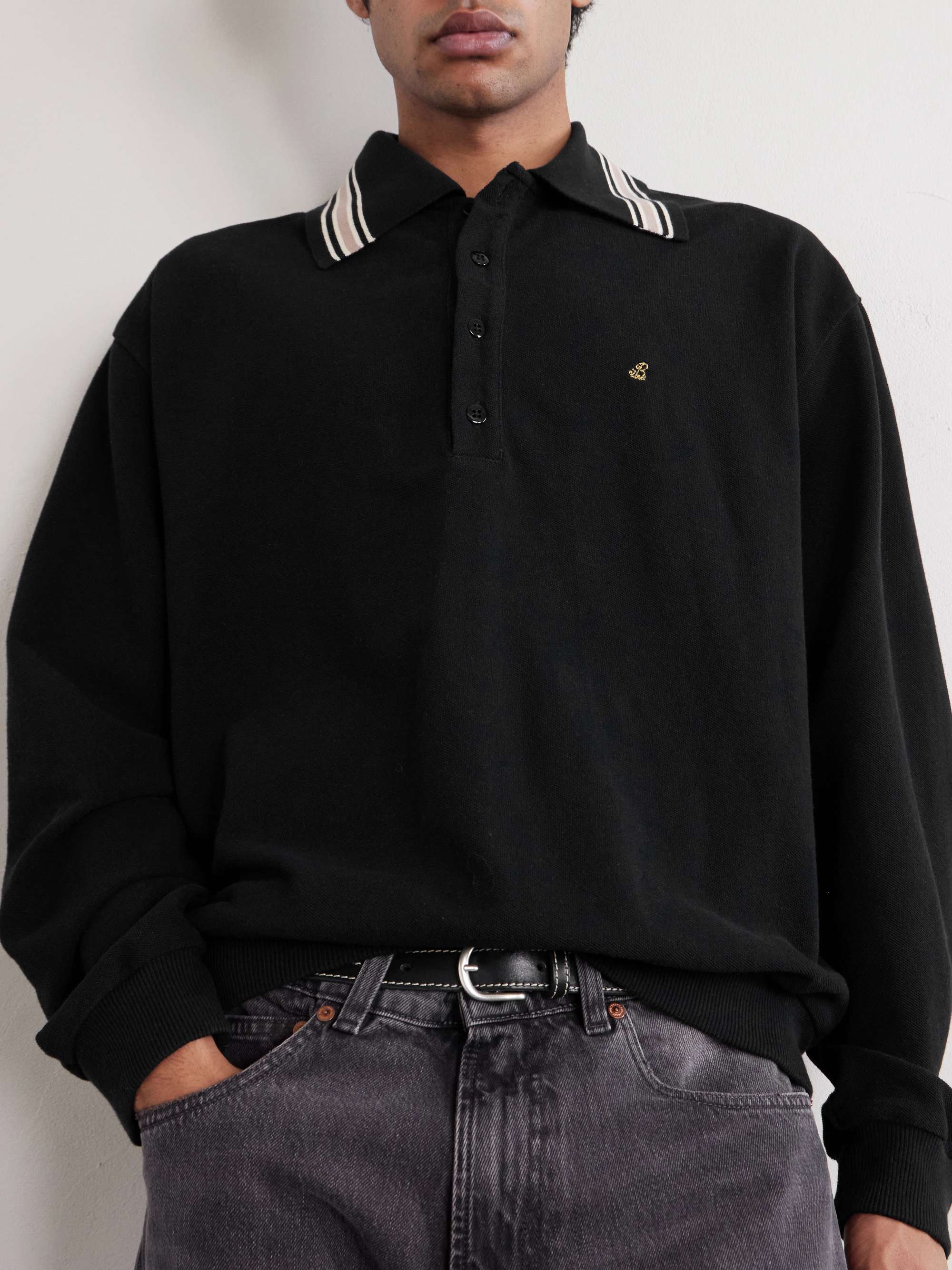 KAPITAL Box Striped Embroidered Cotton-Piqué Polo Shirt for Men