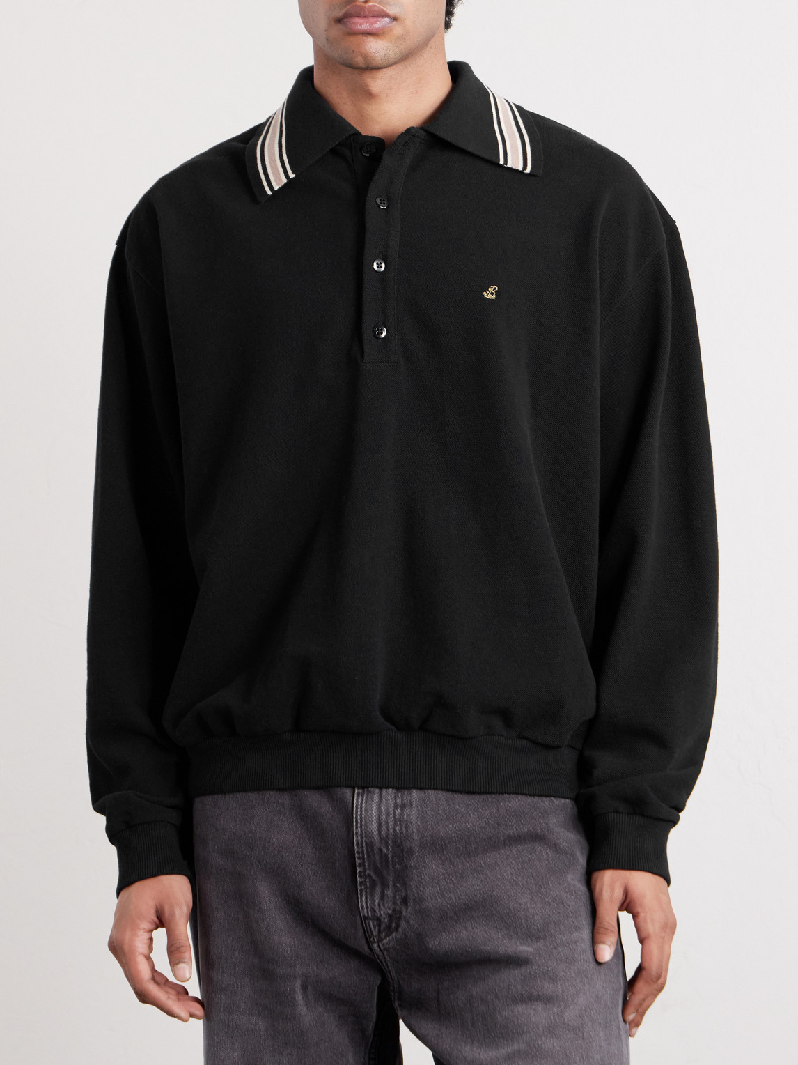Box Striped Embroidered Cotton-Piqué Polo Shirt