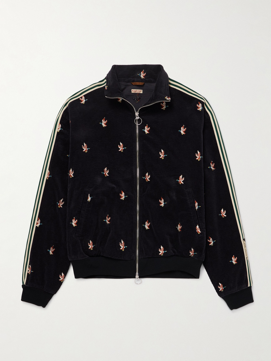 Kapital Striped Webbing-trimmed Embroidered Cotton-blend Corduroy Track Jacket In Black