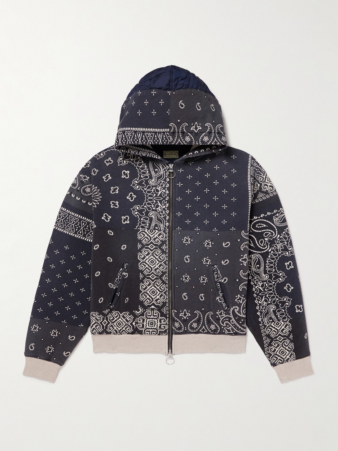KAPITAL – Panelled Bandana-Print Cotton-Jersey and Quilted Shell Hoodie