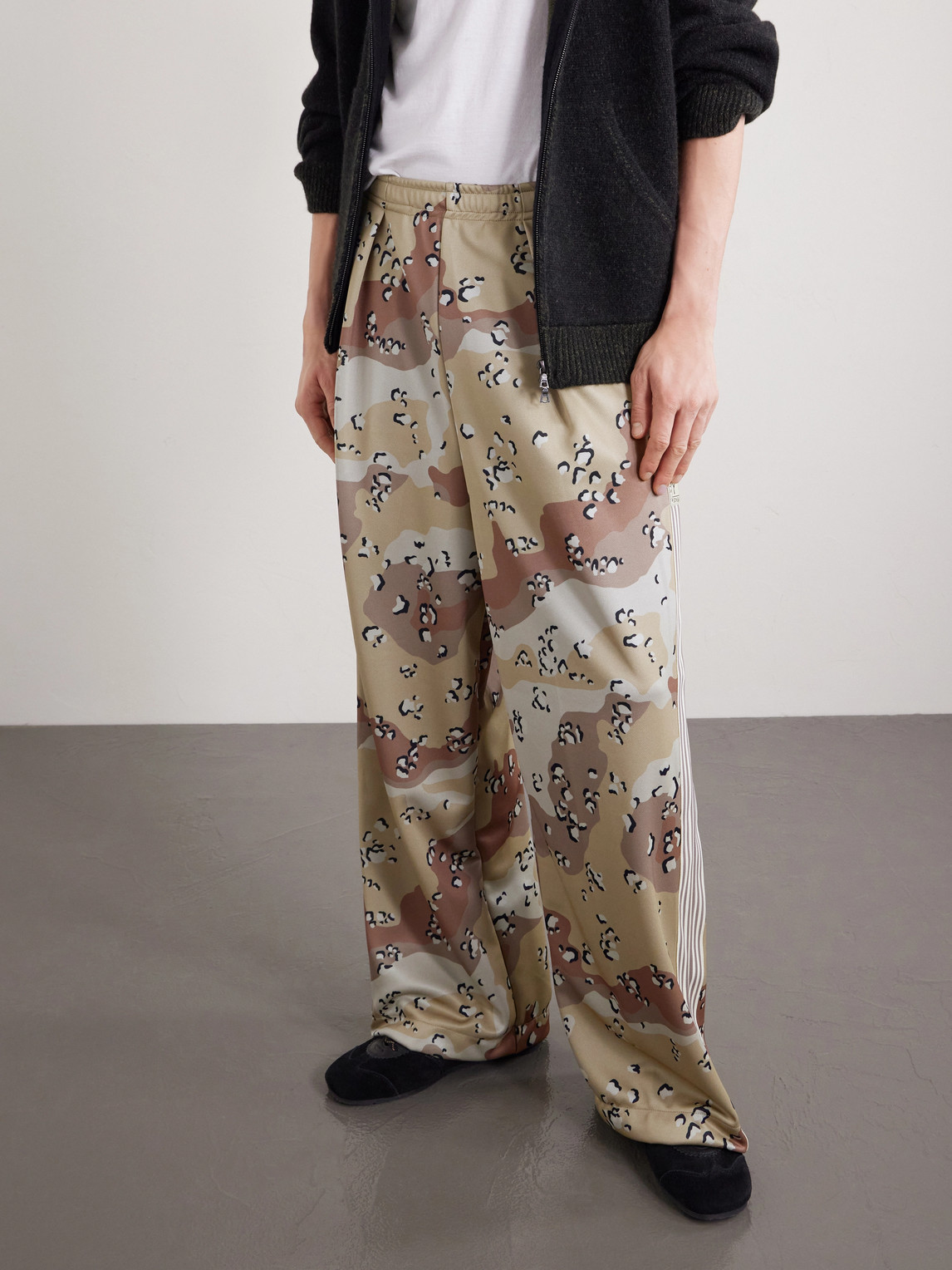 Straight-Leg Pleated Printed Tech-Jersey Track Pants