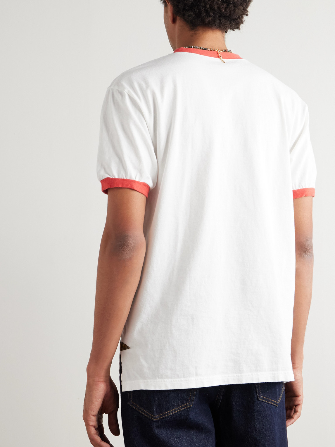 Kapital Pennant Ringer Logo-appliquéd Cotton-jersey T-shirt In White