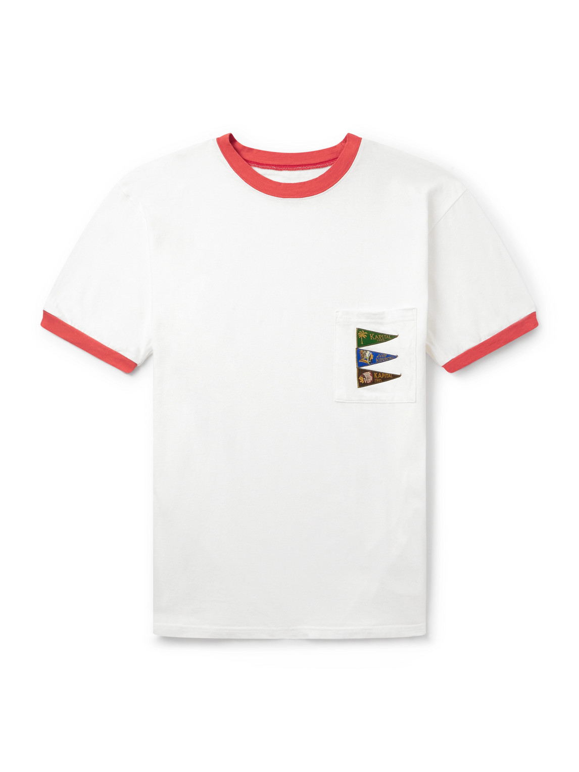 Kapital Pennant Ringer Logo-appliquéd Cotton-jersey T-shirt In White