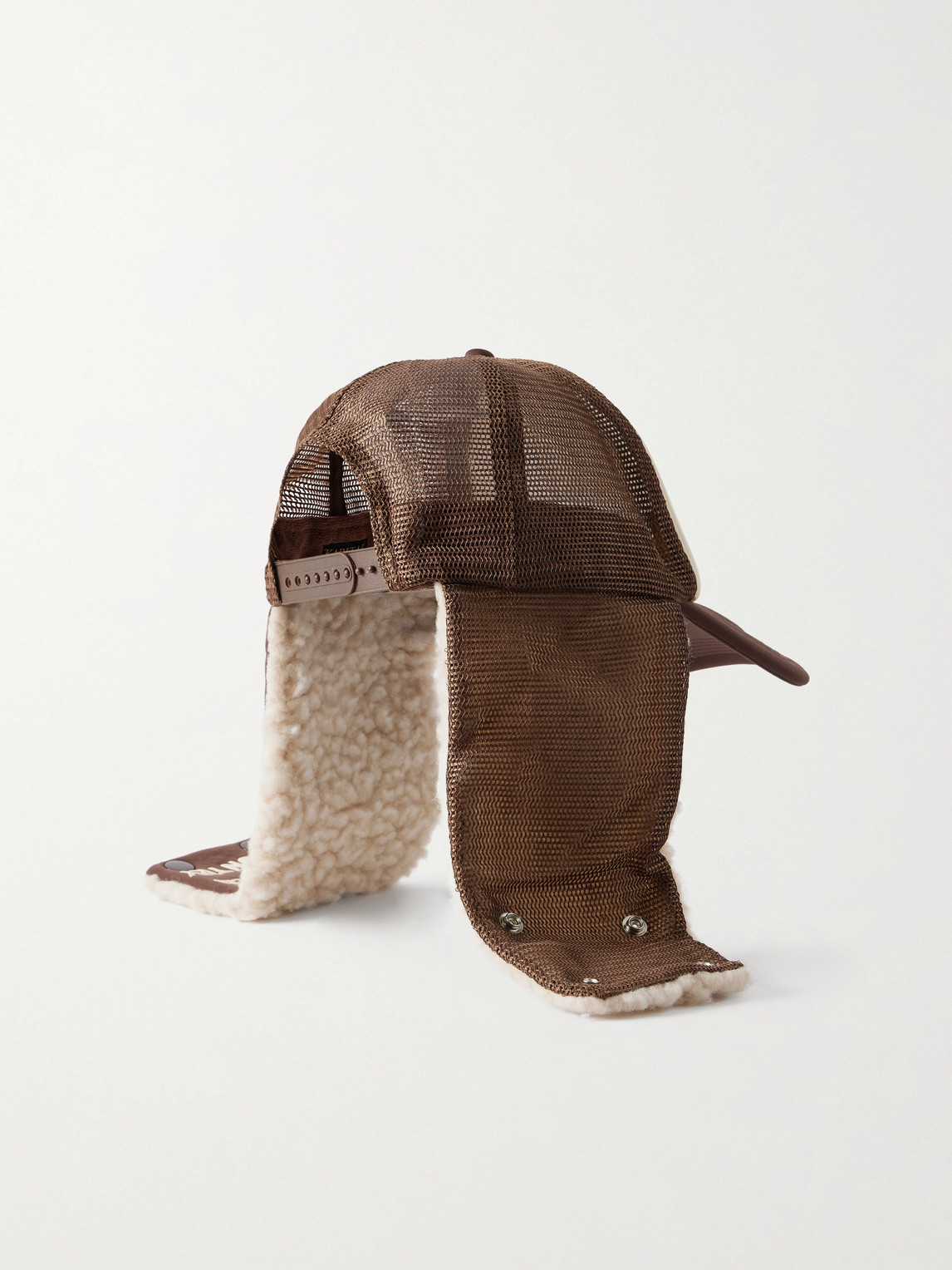 Kapital Denim Repair Service Fleece-trimmed Printed Canvas And Mesh Trucker Cap In Neutral