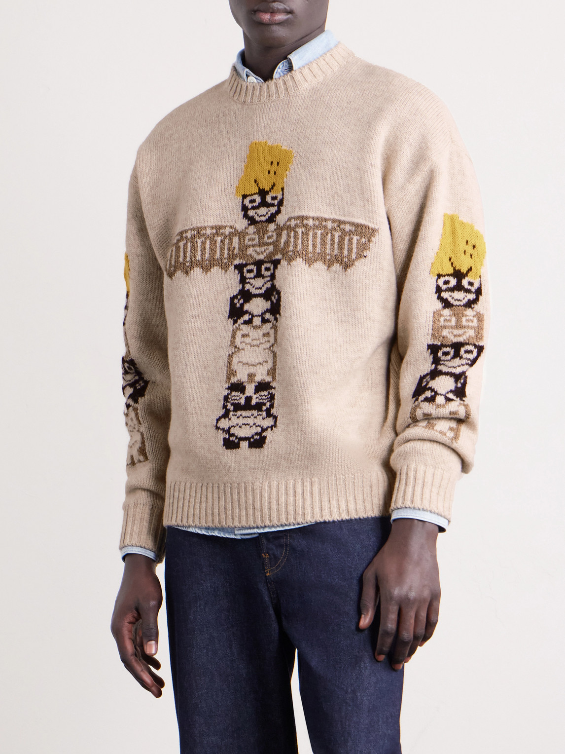  Kapital - Peckish Totem Pole Intarsia Wool-blend Sweater - Men - Neutrals - 1 