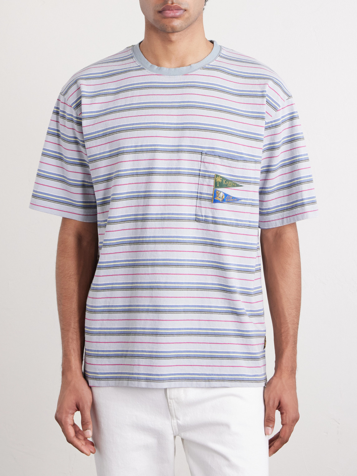 Logo-Appliquéd Striped Cotton-Jersey T-Shirt