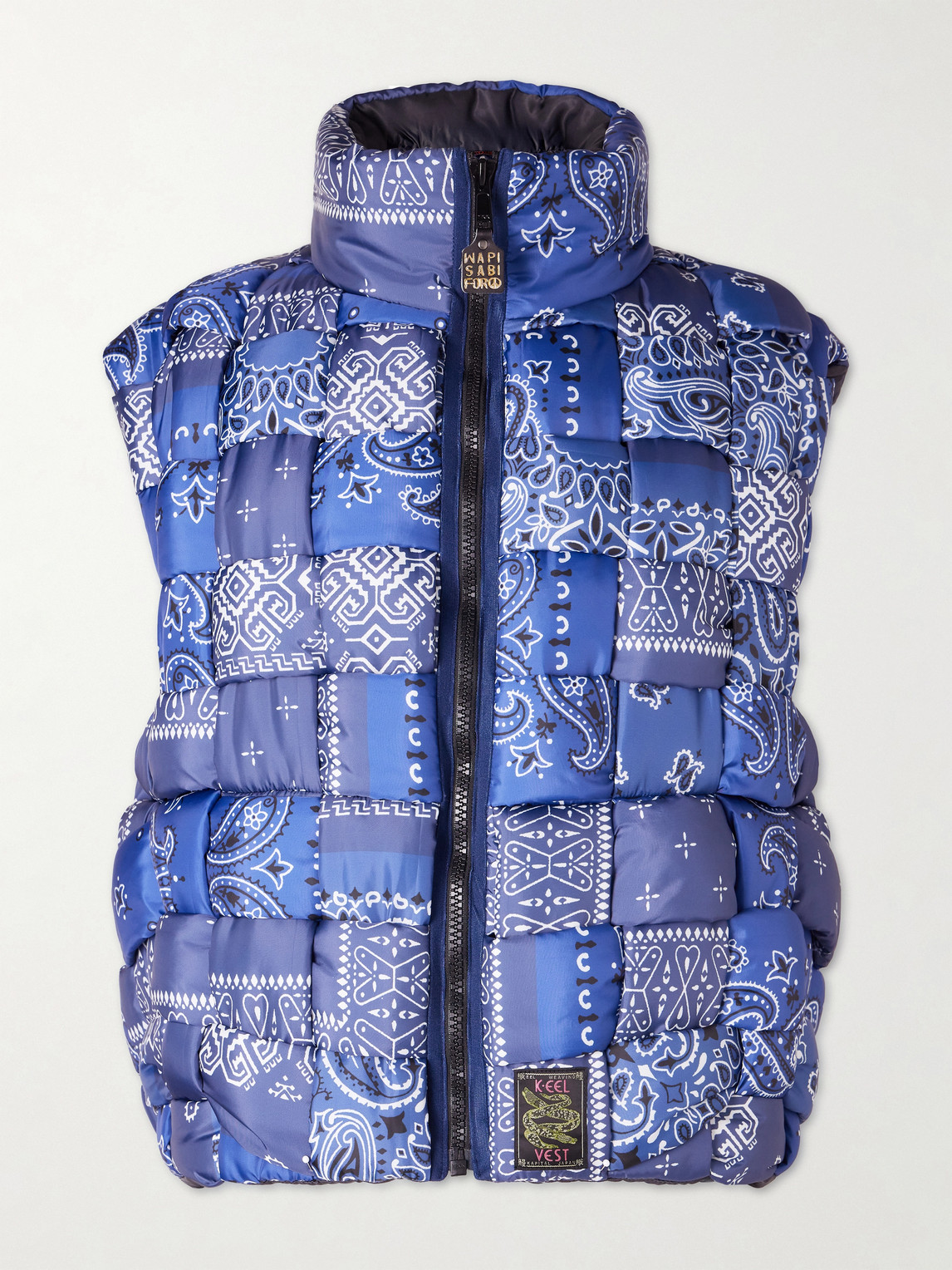Kapital Quilted Patchwork Bandana-print Shell Gilet In Blue
