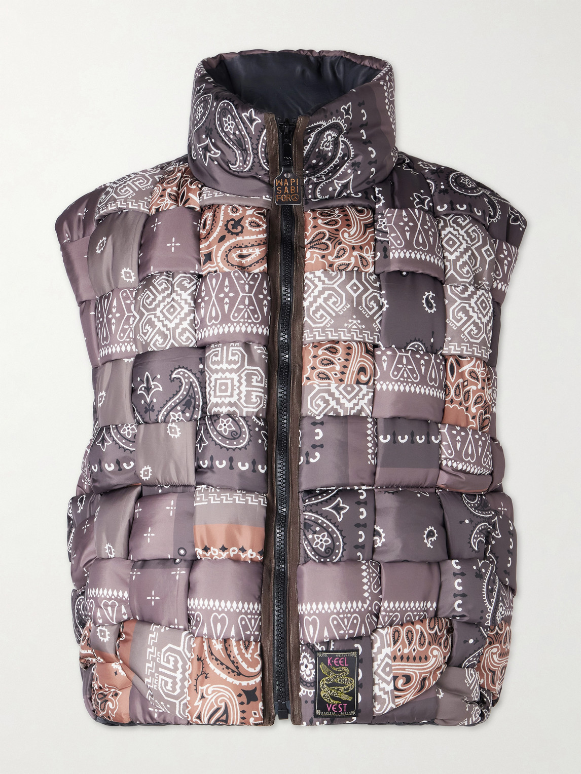 Kapital Quilted Patchwork Bandana-print Shell Gilet In Brown