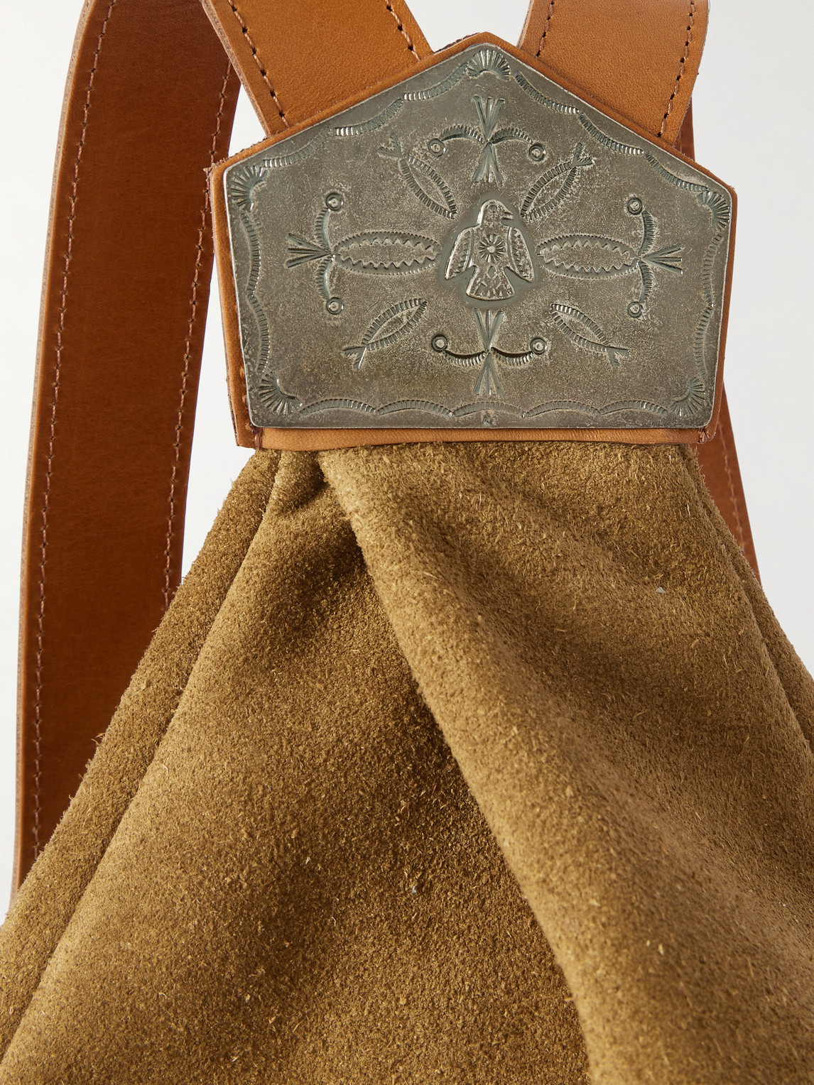 Kapital Harvey Medicin Embellished Leather-trimmed Suede Backpack In Neutral
