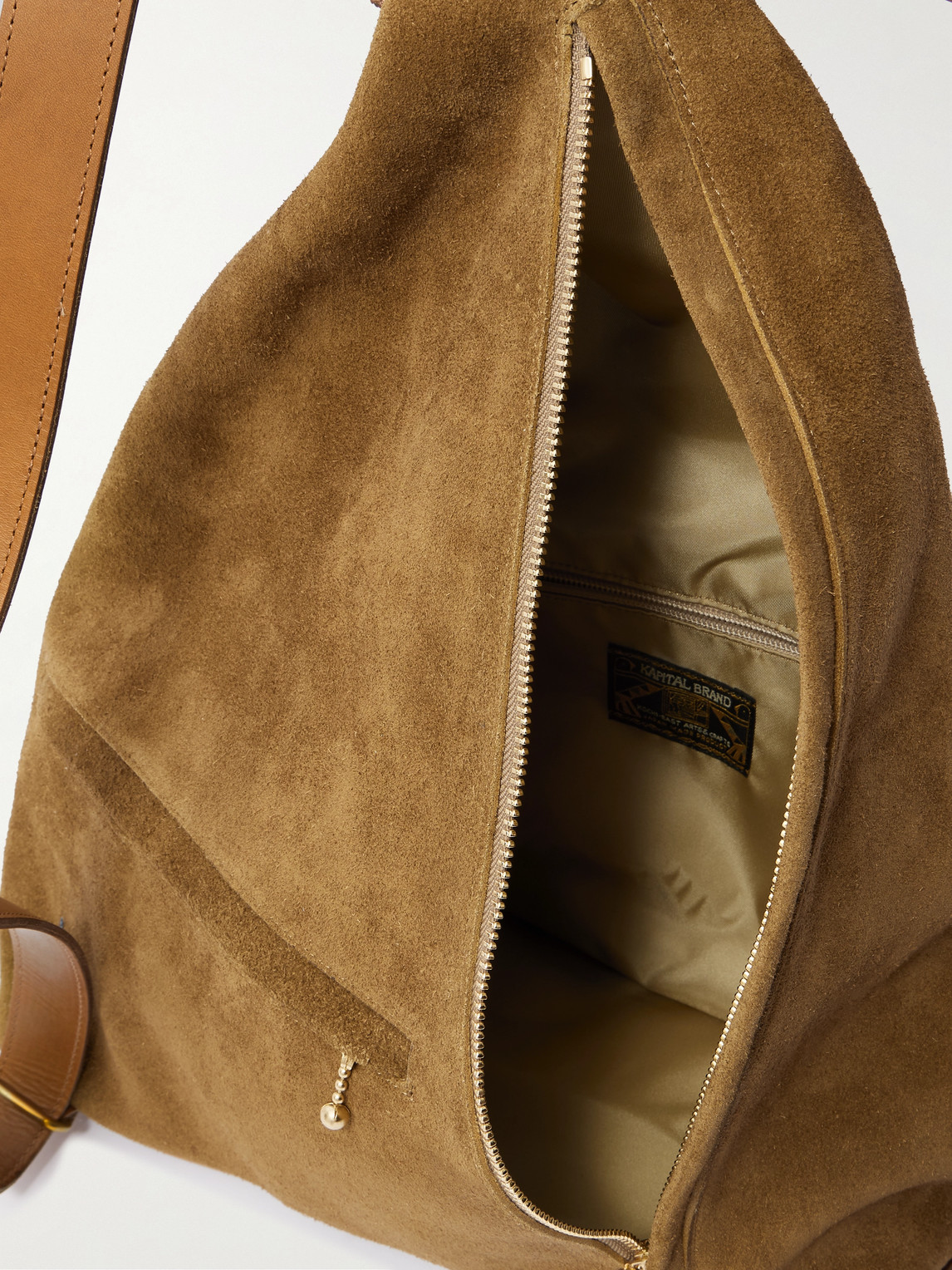 Kapital Harvey Medicin Embellished Leather-trimmed Suede Backpack In Neutral