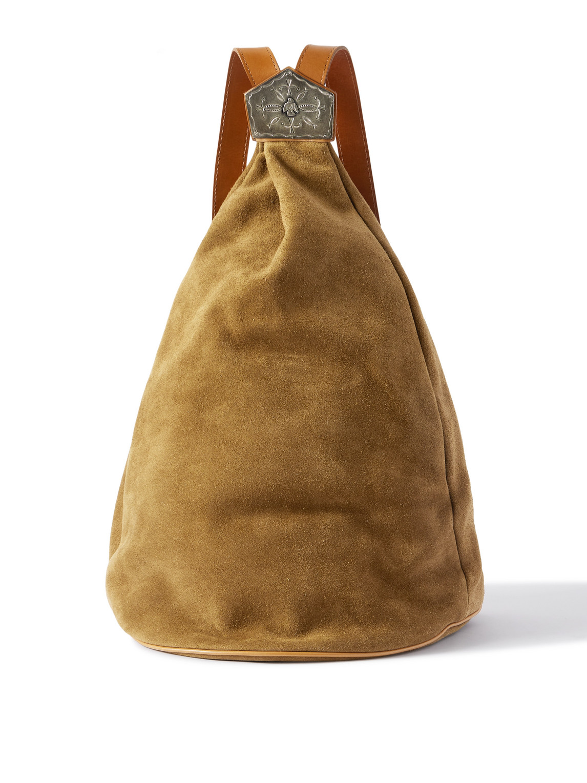 Kapital Harvey Medicin Embellished Leather-trimmed Suede Backpack In Neutral